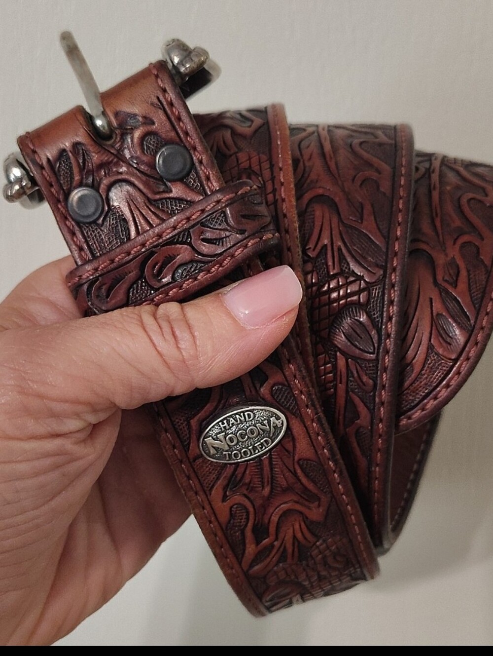 Nocona Belt Leather Hand Tooled Brown 40